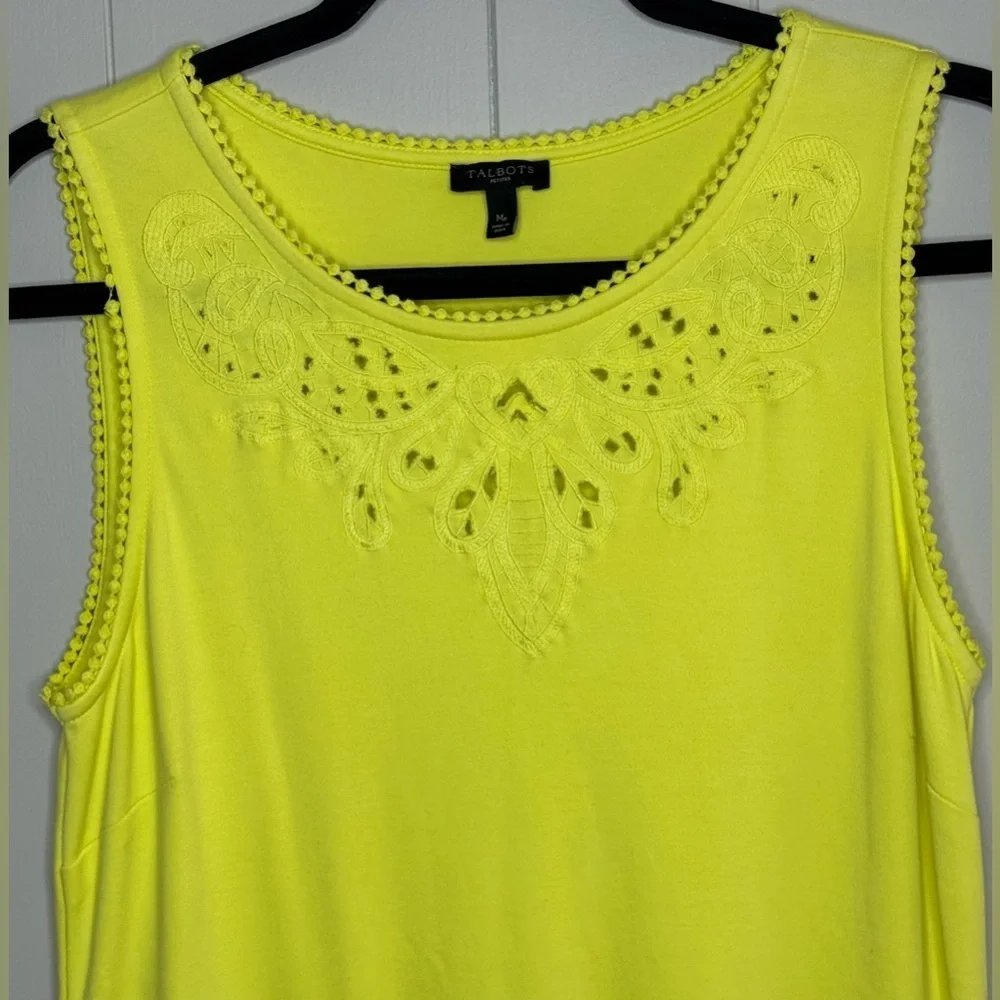 Talbots 100% Cotton Knit Neon Yellow Sleeveless Shift Medium Petite